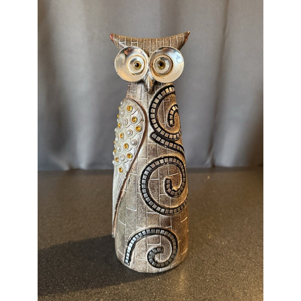 Mosaic Owl 10 Inch Cone Shaped Art Statue Figurine